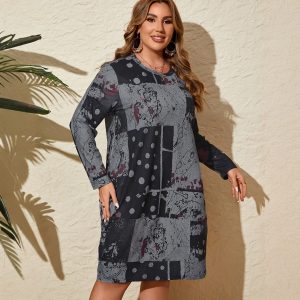 Women's Plus Size Abstract Printing Vintage Dress