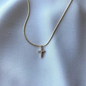 Zircon Stone Cross Necklace Elegant Minimal Women Jewelry