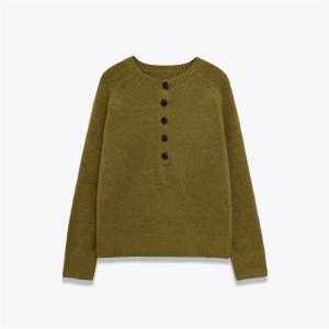 Women's Round Neck Single-breasted Knit Sweater