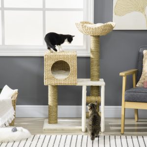 Cattail Weave Cat Tree for Indoor Cats Kitty Tower with Cat Condo