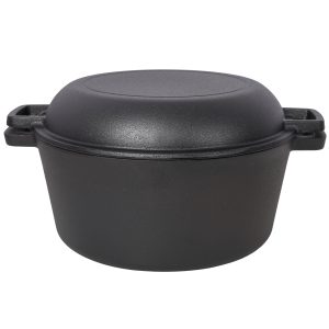 3 In 1 Pre-Seasoned Cast Iron Dutch Oven, Outdoor Camping Deep Pot, 5 Quart. Cover As A Skillet With Ribbed Bottom Design. With 2pcs Silicone Handel Covers, 1PC Lid Lifter.