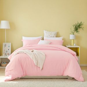 White & Pink Extra Large Duvet Cover Set Includes 1 Duvet Cover & 2 Pillowcases. Made Of Premium Breathable Microfiber With Hotel-grade Minimalist Design. Perfect For Bedrooms And Guesthouses.