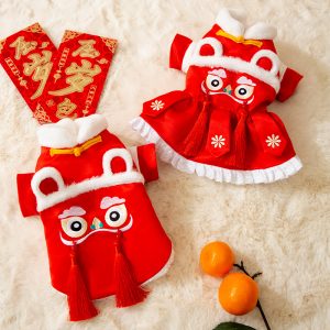 New Year Pet Tang Suits, Lion Dance Couple Cotton-padded Clothes, Festive Dog Clothes, Cat Two-legged Warm Dog Clothing
