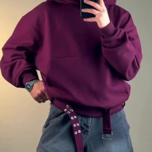 Burgundy Oversize Hoodie With Side Belt