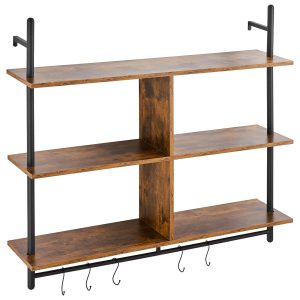 Industrial Pipe Shelf, 3 Tier 41.5x9.84in, Wall-Mount Floating Rustic Wood Shelves Bracket Display Bookshelf, Storage Rack Sundries Holder For Kitchen Bedroom Bathroom Living Room, Black