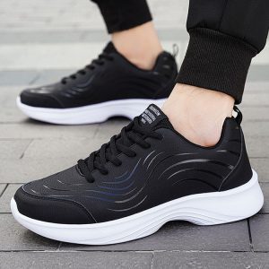 Black Leather-uppers Waterproof And Non-slip Running And Casual Shoes