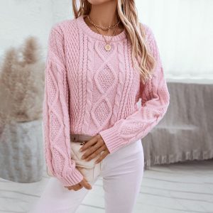 Round-neck Pullover Retro Cable Knit Sweater