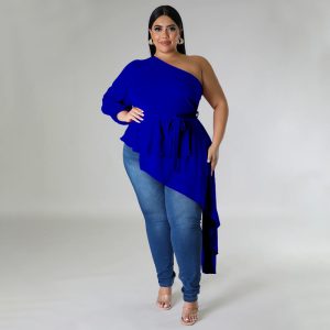 Fashionable Edgy Asymmetrical One-shoulder Long-sleeve Sexy Top