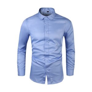 Long-sleeve Plus-size Lapel-collar Solid-color Business Shirt For Men
