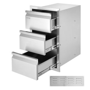 Outdoor Kitchen Drawers 15" W X 25.4" H X 19" D, Box Frame Style Flush Mount BBQ Drawers With Stainless Steel Handle, BBQ Island Drawers For Outdoor Kitchens Or Patio Grill Station