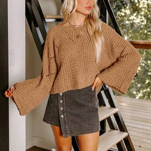 Women's Solid Color Thank You Hollow-out Long Sleeve Pullover