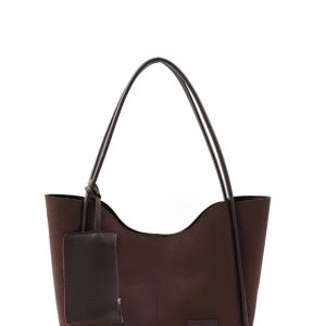 Brown Suede SHK108 Women Hand And Shoulder Bag With Wallet And Makeup Bag