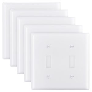 Toggle Light Switch Wall Plates, 2-Gang Switch Electrical Outlet Covers, Standard Size 4.61in L X 4.53in H Unbreakable Polycarbonate Thermoplastic Faceplate For Receptacle Outlet&Switch(5 Pack, White)
