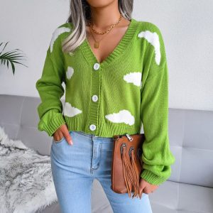 Women's Cloud Pattern Knitted Cardigan Sweater