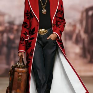 Printed Casual Long Wool Coat