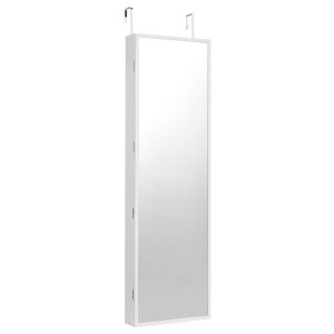 Mirror Jewelry Cabinet, 47.05-Inch Tall Lockable Jewelry Cabinet Armoire With Full-Length Mirror, Wall Or Door Mounted Jewelry Mirror Organizer With LED Interior Lights And Velvet Lining, White