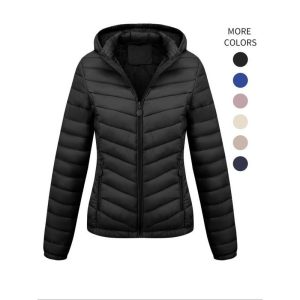 Women's Solid-Color Zippered Hooded Winter Coat Jacket Casual