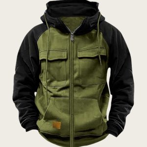 Men's Hooded Solid Color Youth Sports Multi-pocket Patch Hoodie