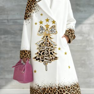 Printed Casual Lapel Long-sleeved Long Coat