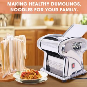 Electric Pasta Maker Noodle Maker Pasta Making Machine Dough Roller Cutter Thickness Adjustable Stainless Steel US 110V 135w  3 Blades Type 2.5mm Round  4mm Flat  9mm Wide Noodle