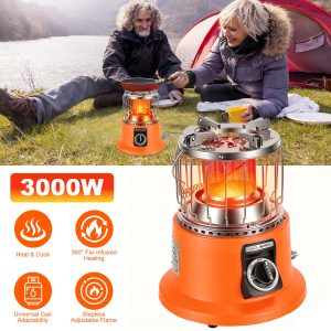 3000W 2 In 1 Portable Propane Heater Stove Portable Propane Heater Outdoor Gas Stove With Pot Stand Gas Pipe For Camping Ice Fishing Patio RV