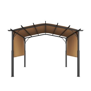 12 X 10 Ft Outdoor Pergola, Arched Top Metal Pergola, Retractable Pergola With Sun Shade Canopy,  Large Patio Shelter Pavilion, Heavy Duty Garden Pergola For Deck Backyard Porch Poolside