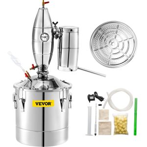 50L 13.2Gal Water Alcohol Distiller 304 Stainless Steel Alcohol Still Wine Making Boiler Home Kit With Thermometer For Whiskey Brandy Essential, Sliver