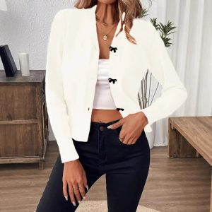 New Style Bow-Knot Button Knitted Fashionable Women's Cardigan Sweater