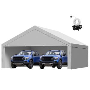 Carport Replacement Canopy, 20 X 20 Ft Potable Garage Tent Top Tarp With Sidewalls, UV-Resistant & Waterproof, Heavy Duty Car Shelter Tarp With Ball Buggees, Grey, Frame Not Included