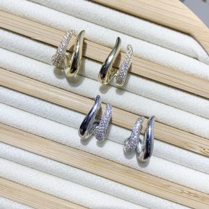 Simple Silver Stud Earrings With Geometric Zircon For Women