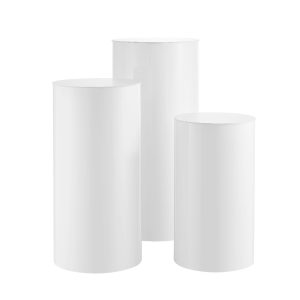 Wedding Flower Stand, 3PCS 23.62/29.53/35.43 Inch Round Cylinder Plinth, White Pedestal Stand With PVC Lid, Cylindrical Pedestal Stands For Wedding, Party, Birthday, Art Decor, 33.07 Lbs Load