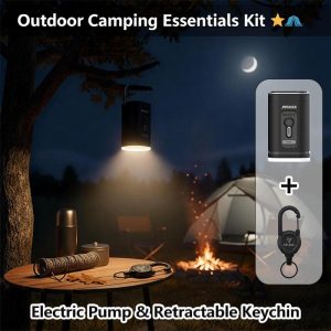 2026 Portable Air Pump With Retractable Keychain And Three-Level Adjustable Light For Quick Inflation And Pumping,Ideal For Camping, Travel, And Home Storage.