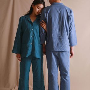 Breathable And Sweat-absorbent Pure Cotton Turn-down Collar Homewear