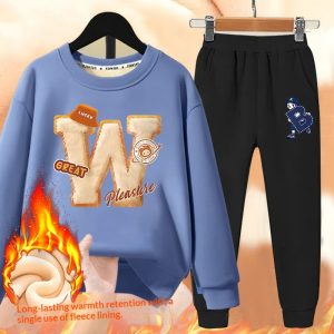 Boys' Winter Casual All-Match Fleece-Lined Thickened Outfit