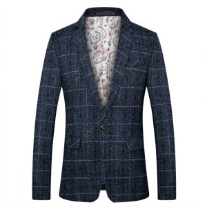 Fashion Casual Single Plaid Men's Suit Jacket