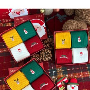 Christmas Gift Box Socks Cotton Mid-Calf Socks For Fall,Winter Women's Embroidered Socks Holiday Gifting Specialty Women's Socks Womenswear