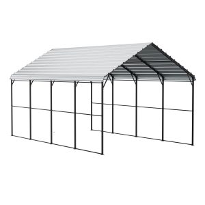 Heavy Duty Metal Carport, 12' X 20' Outdoor Carport With Galvanized Steel Frame & Roof, Car Tent Garage Shade With Removable Sidewalls, Multi-Use Car Shelter For Pickup, Boat, Car & Tractors