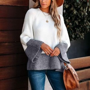 Women's Casual Loose-Fit Patchwork Knitted Sweater