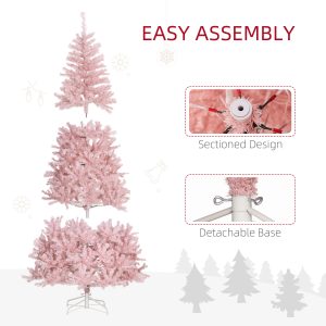 HOMCOM 7.5' Tall Prelit Christmas Tree Douglas Fir Artificial Christmas Tree With Realistic Branches, 500 Warm White LED Lights And 1346 Tips, Pink
