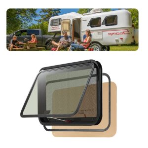RV Exit Window, 36" W X 22" H Tinted RV Window With Net Screen And Trim Ring, Fit For 1 1/4" - 1 13/16" Thickness Wall, RV Window Replacement For Teardrop Cargo Trailer Camper, DOT Approved