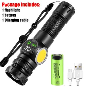 Most Powerful COB LED Flashlight Zoom Rechargeable Super Bright Torch
