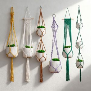Woven Flower Pot Mesh Bags Combined Hanging Straps