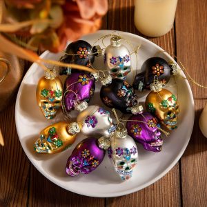 Halloween Glass Skull Ornament Set