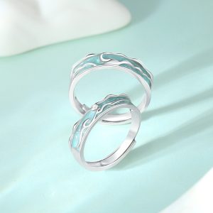 New Jiangnan Misty Rain Ring In Traditional Chinese Style With Blue-and-White Porcelain Pattern