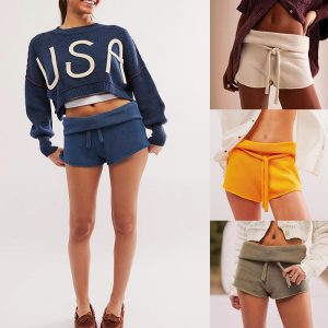 Fashionable Drawstring Knitted Sexy Women's Shorts