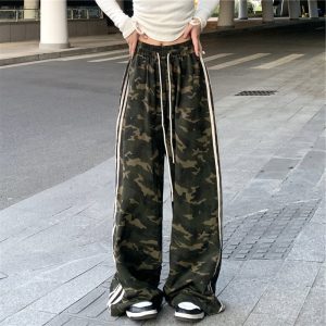 Striped Three-bar Color-block Camouflage Casual Draped Dance Sport Floor-length Trousers