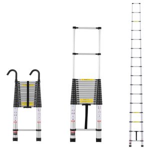 Telescoping Ladder, 20.3FT Aluminum Lightweight Extension Ladder, Multi-button Retraction Collapsible Ladder, 375 LBS Capacity With Non-slip Feet, Portable Compact Ladders For Home, RV, Loft