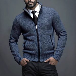 Men's Stand-up Collar Knitted Sweater Coat