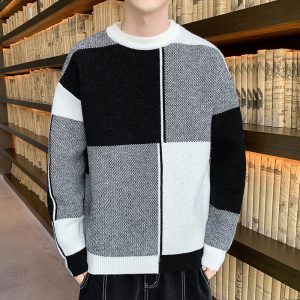 Men's Korean-style Trendy Crew-neck Sweater With Long Sleeves