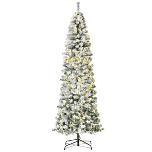 HOMCOM 7.5ft Pre-Lit Snow-Flocked Slim Douglas Fir Artificial Christmas Tree With Realistic Branches, 350 LED Lights And 641 Tips
